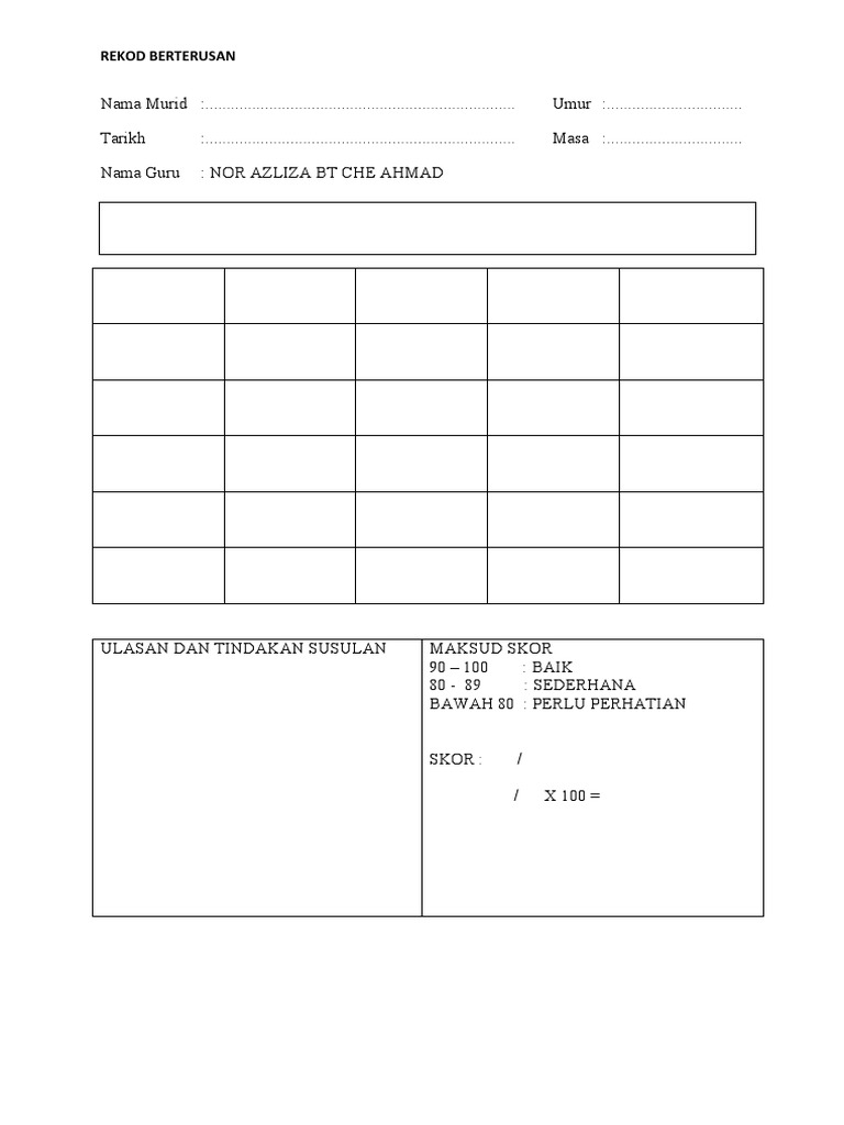 Contoh Rekod Berterusan Murid | PDF