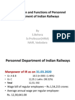 Organisation and Functions of Personnel Deptt of Indian Railways 21.10.21