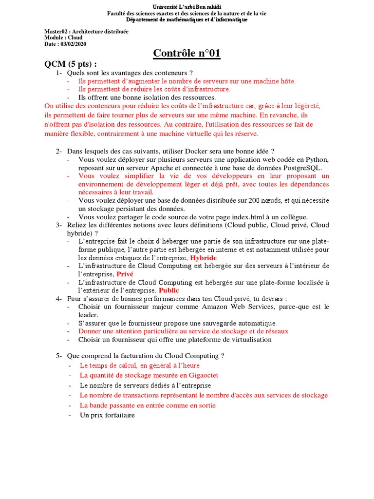 QCM Cloud Computing et Virtualisation | PDF | Cloud computing ...
