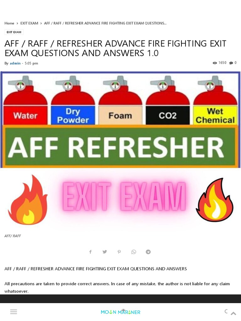 Aff / Raff / Refresher Advance Fire Fighting Exit Exam Questions and