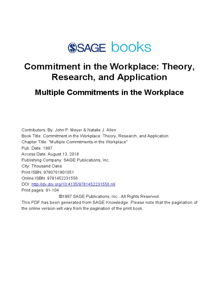 COMMITMENT IN THE WORKPLACE THEORY RESEARCH AND APPLICATION intelligence overview