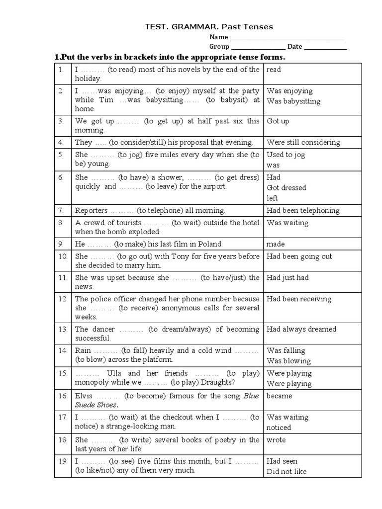 Past Tenses Grammar Exercises | PDF | Language Arts & Discipline