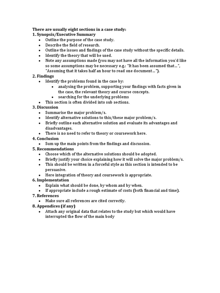 There Are Usually Eight Sections in A Case Study: 1. Synopsis/Executive ...
