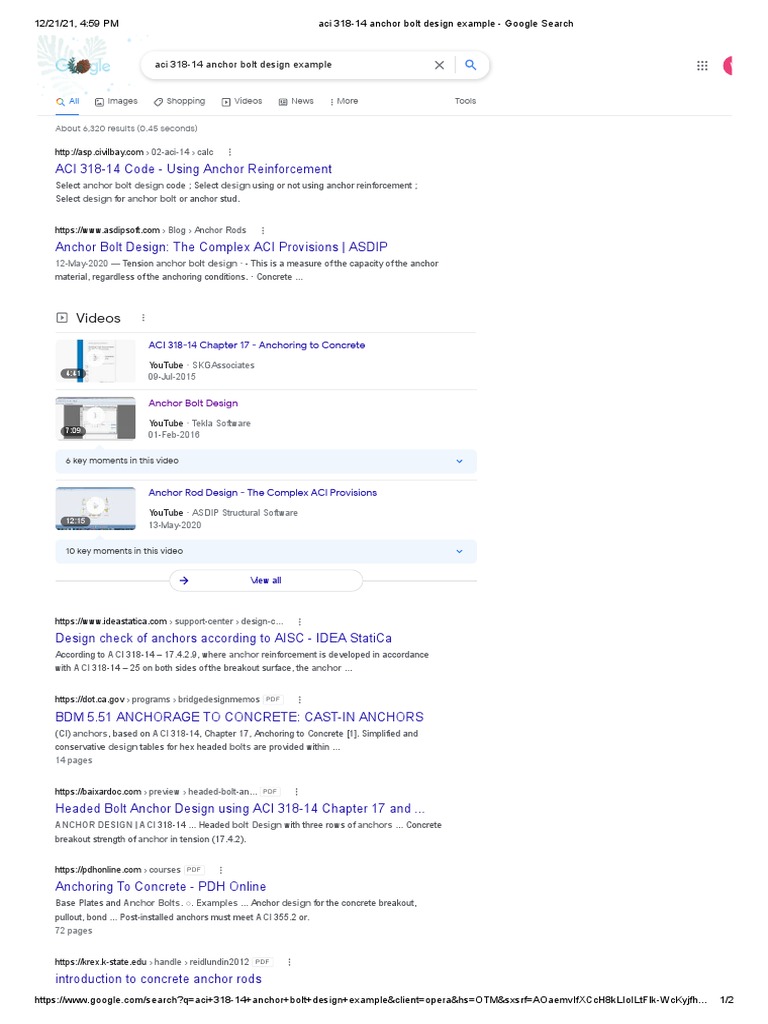 An Overview of Anchor Bolt Design Methods and Examples Based on ACI 318