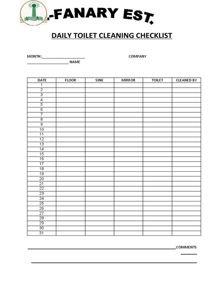 Daily Toilet Cleaning Checklist PDF