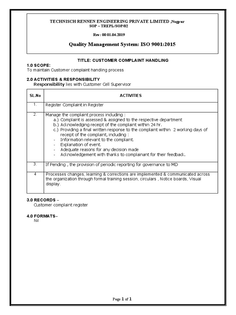 Customer Complaint Handling Pdf