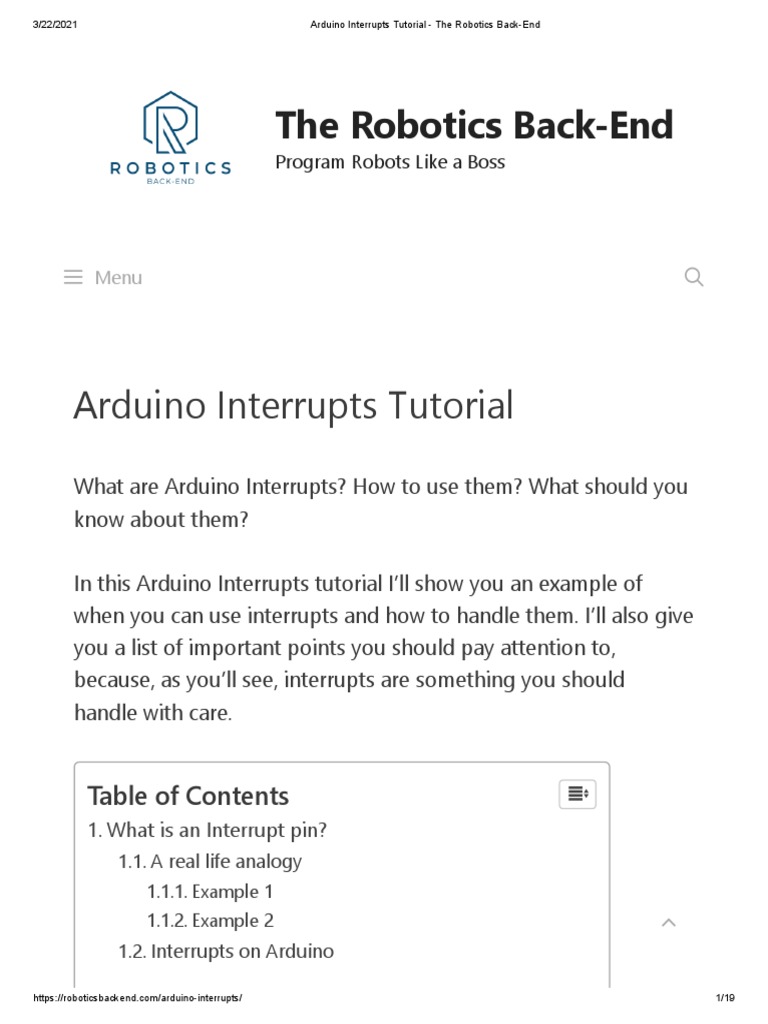 Arduino Interrupts Tutorial - The Robotics Back-End | PDF | Arduino ...