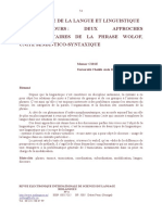 Linguistique de La Langue Et Linguistique DU Discours: Deux Approches Complementaires de La Phrase Wolof, Unite Semantico-Syntaxique