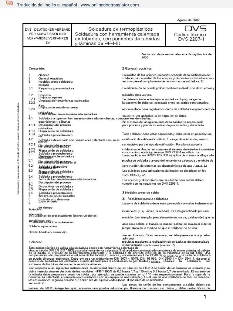 Norma DVS 2207-1: Soldadura de PE-HD | PDF | Soldadura | Construcción