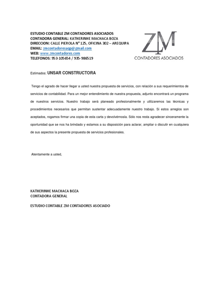 Propuesta de Servicios Contables ZM | PDF | Contabilidad | Contador