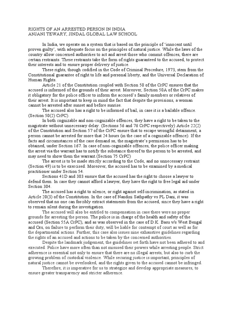 Rights of Arrested Persons India | PDF | Arrest | Ethical Principles