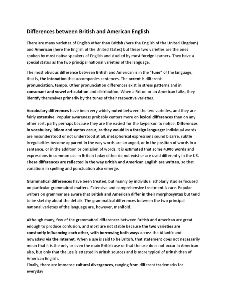 British vs American English Differences | PDF | English Language | Grammar