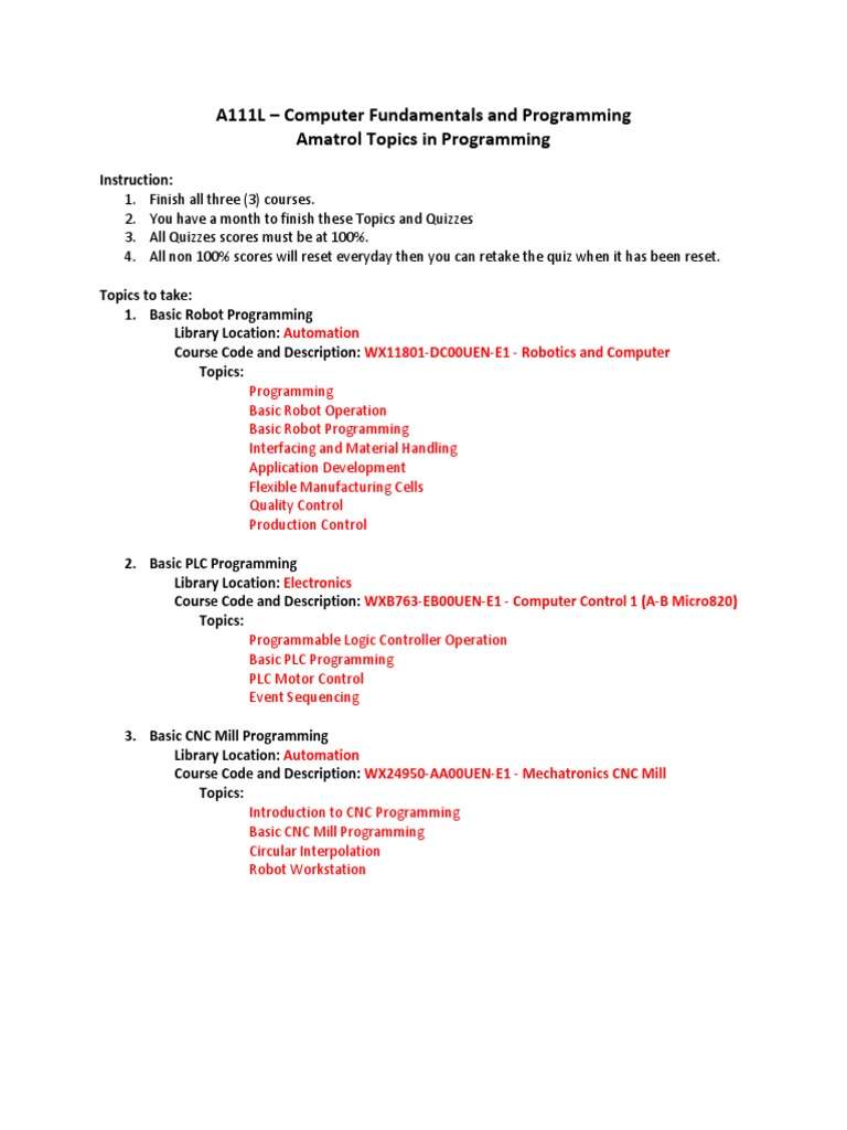 A111L - Computer Fundamentals and Programming Amatrol Topics in ...