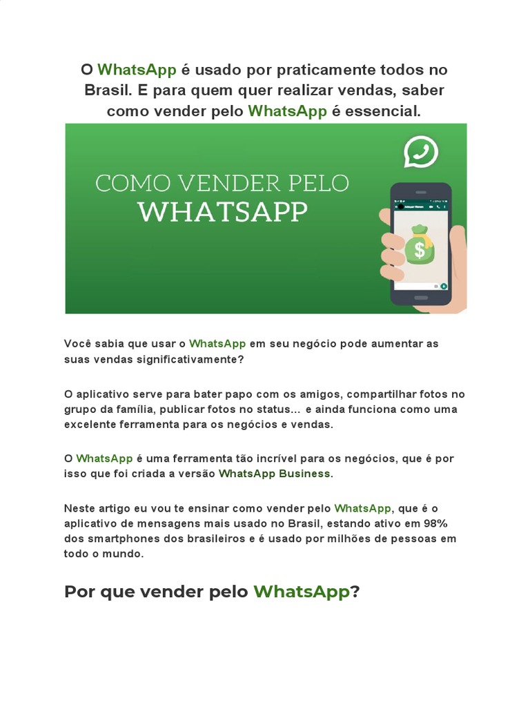 Como Vender Pelo WhatsApp - Passo A Passo! | PDF | Internet | Publicidade