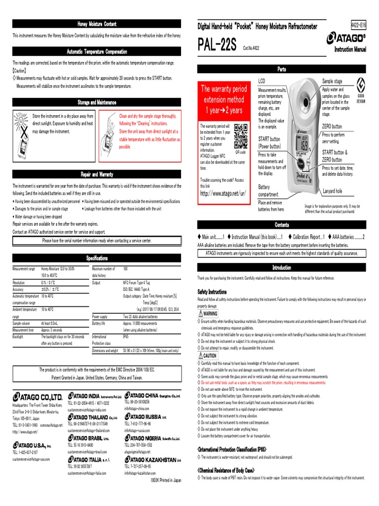 Atago Digital Refractometer Manual PDF