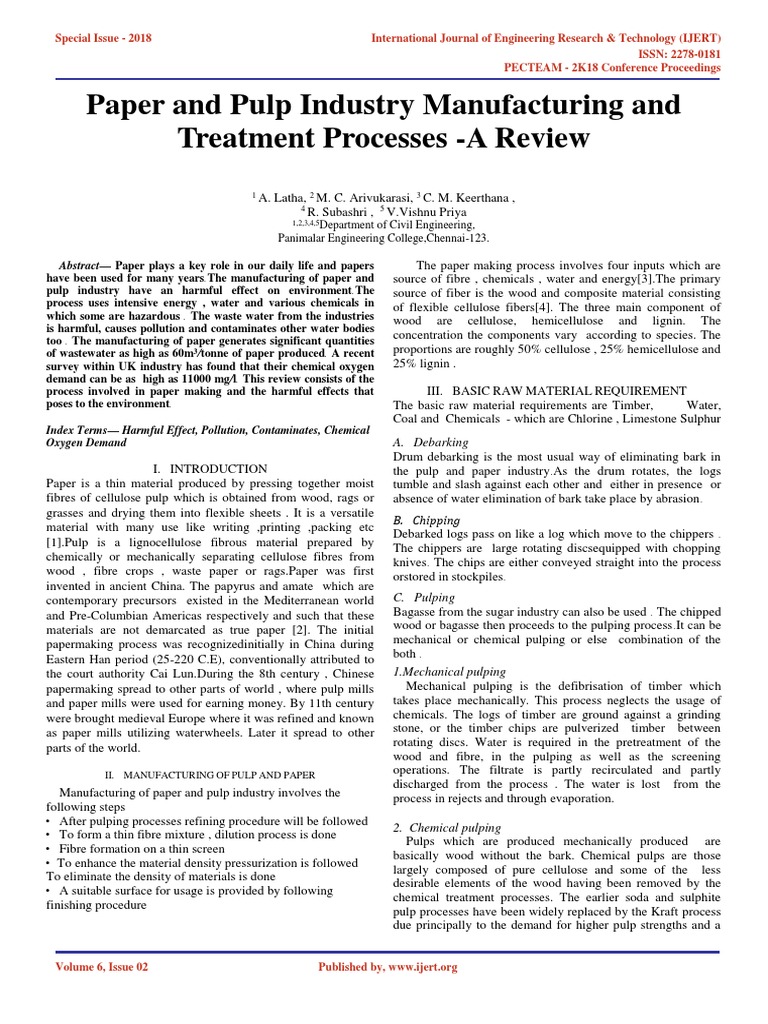 Paper and Pulp Industry Manufacturing and Treatment Processes A Review ...