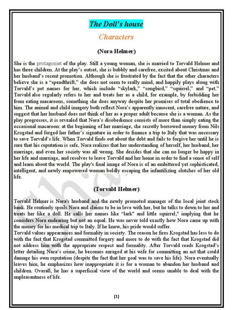 The Doll's House Characters PDF A Doll's House