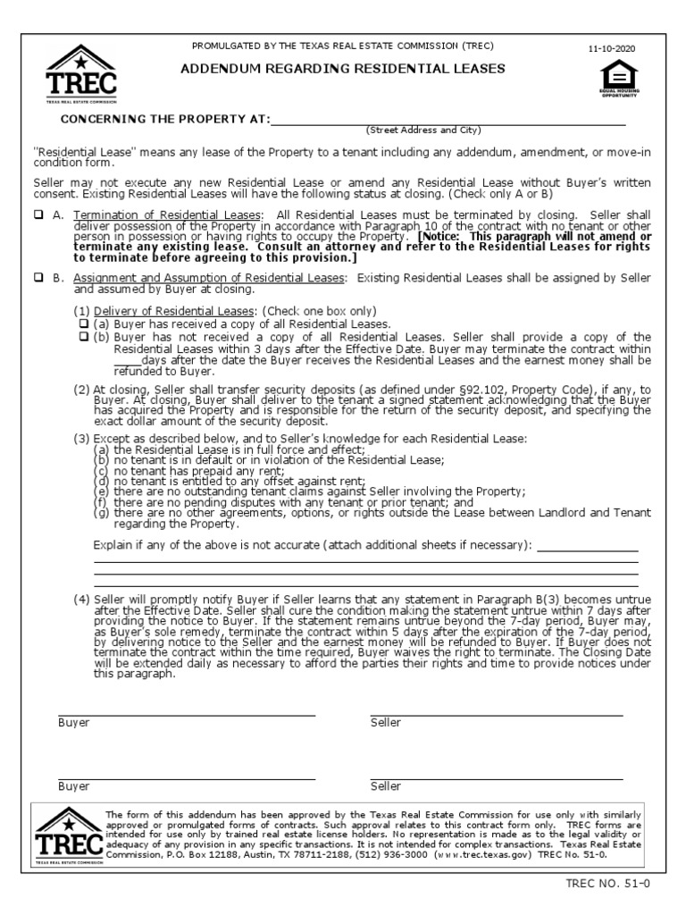 Addendum Regarding Residential Leases | PDF | Lease | Leasehold Estate