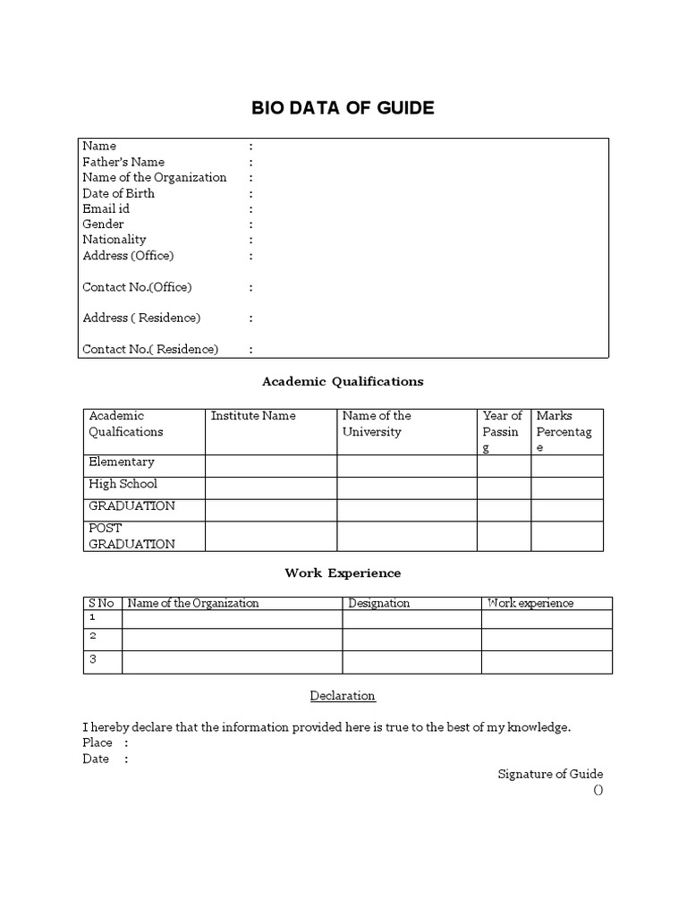 Bio Data of Guide: Academic Qualifications | PDF