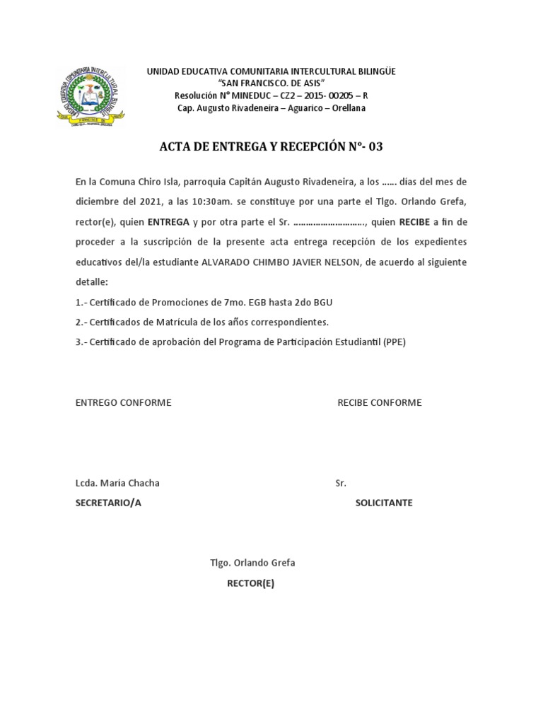 Solicitud de acta entrega recepcion image to u