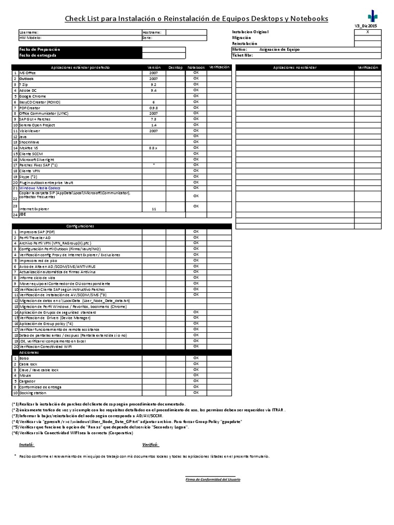 Checklist - Notebook - Desktop | PDF | Gestión de tecnología de la ...