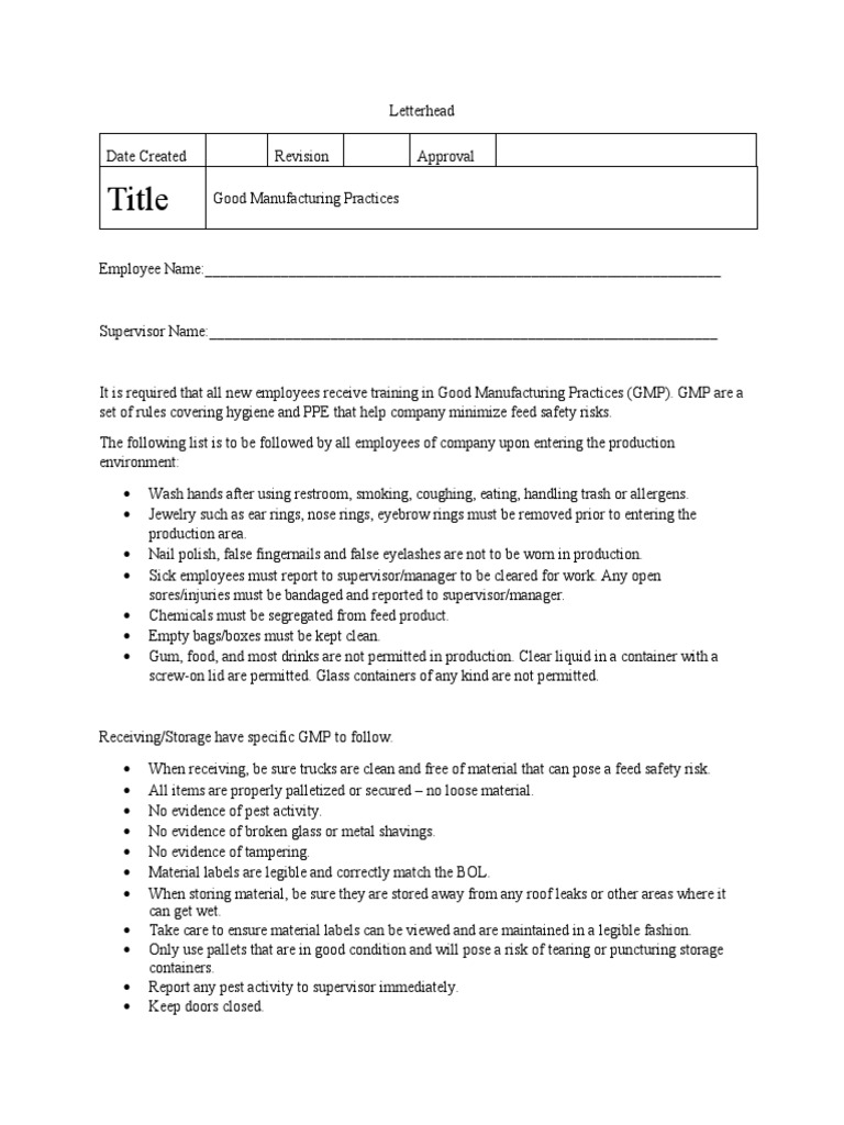 Good Manufacturing Practices PDF Housekeeping Safety