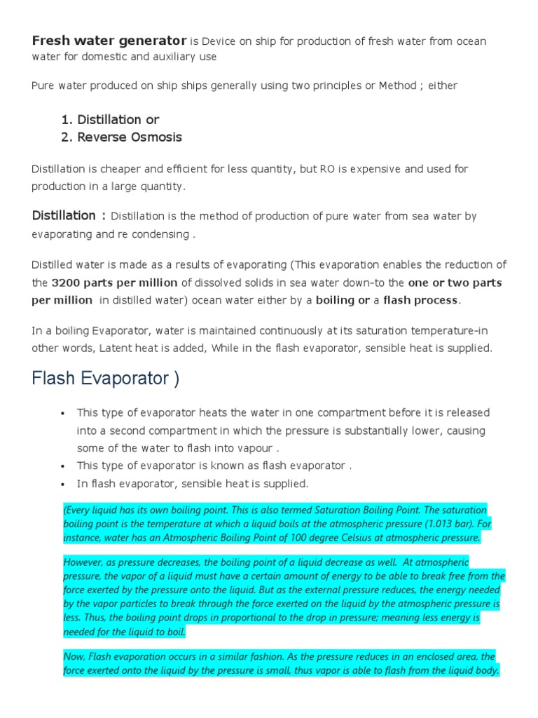 Flash Evaporator) : Fresh Water Generator, PDF, Water