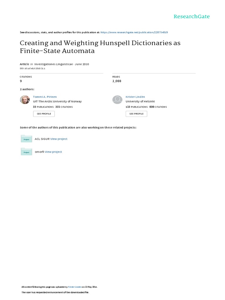 Creating and Weighting Hunspell Dictionaries As Fi PDF Word String Science)