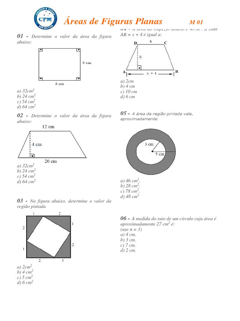 Exercícios de Área de Figuras Planas | PDF | Triângulo | Geometria