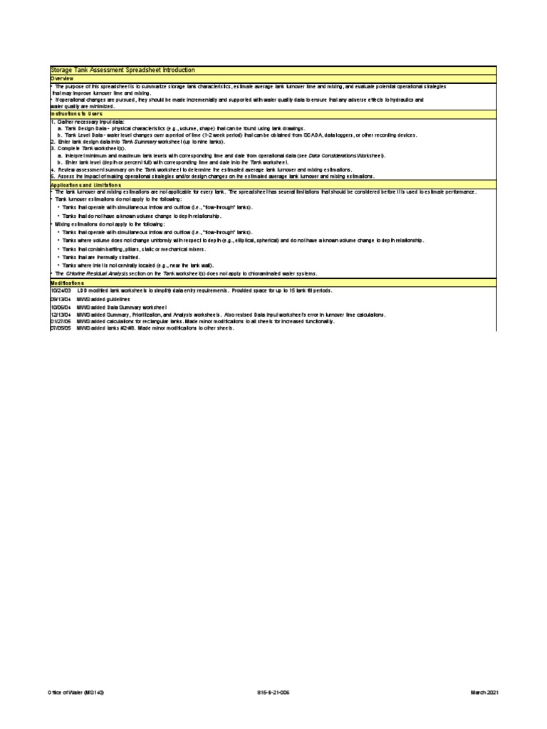 Storage Tank Assessment Spreadsheet | PDF | Pump | Flow Measurement