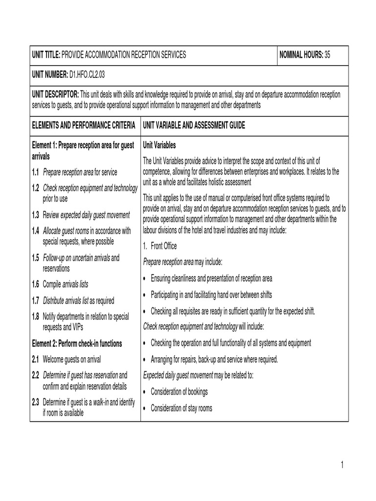 Accommodation Reception Services Guide | PDF | Competence (Human Resources)