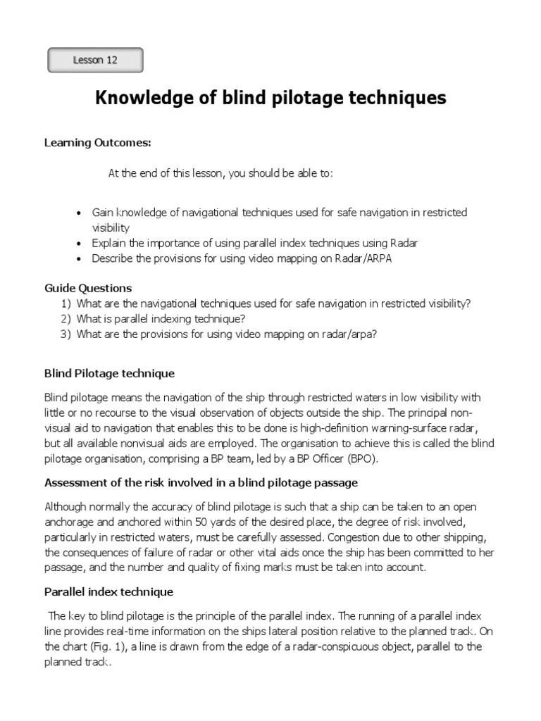 Knowledge of Blind Pilotage Techniques PDF Radar Navigation