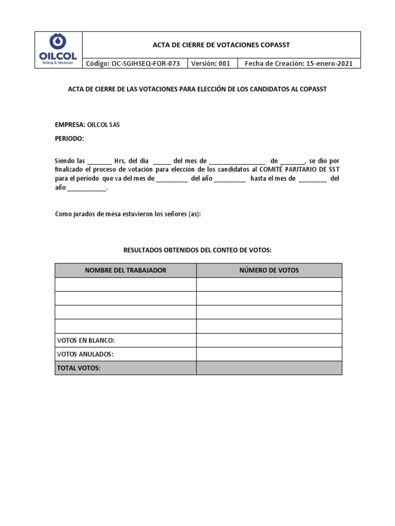 Acta de Cierre Votaciones | PDF