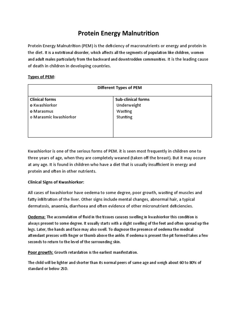 Protein Energy Malnutrition PDF Nutrition Diet & Nutrition