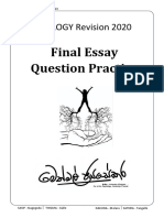BIOLOGY Revision 2020: Final Essay Question Practice