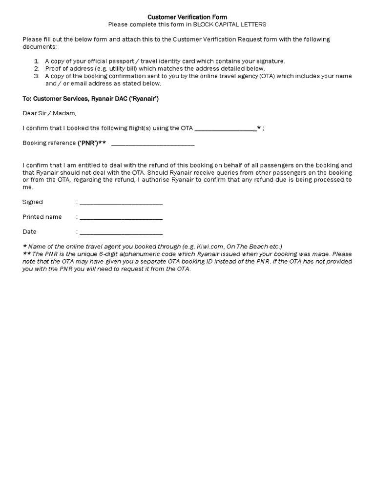 Customer Verification Form en v2 | PDF | Business