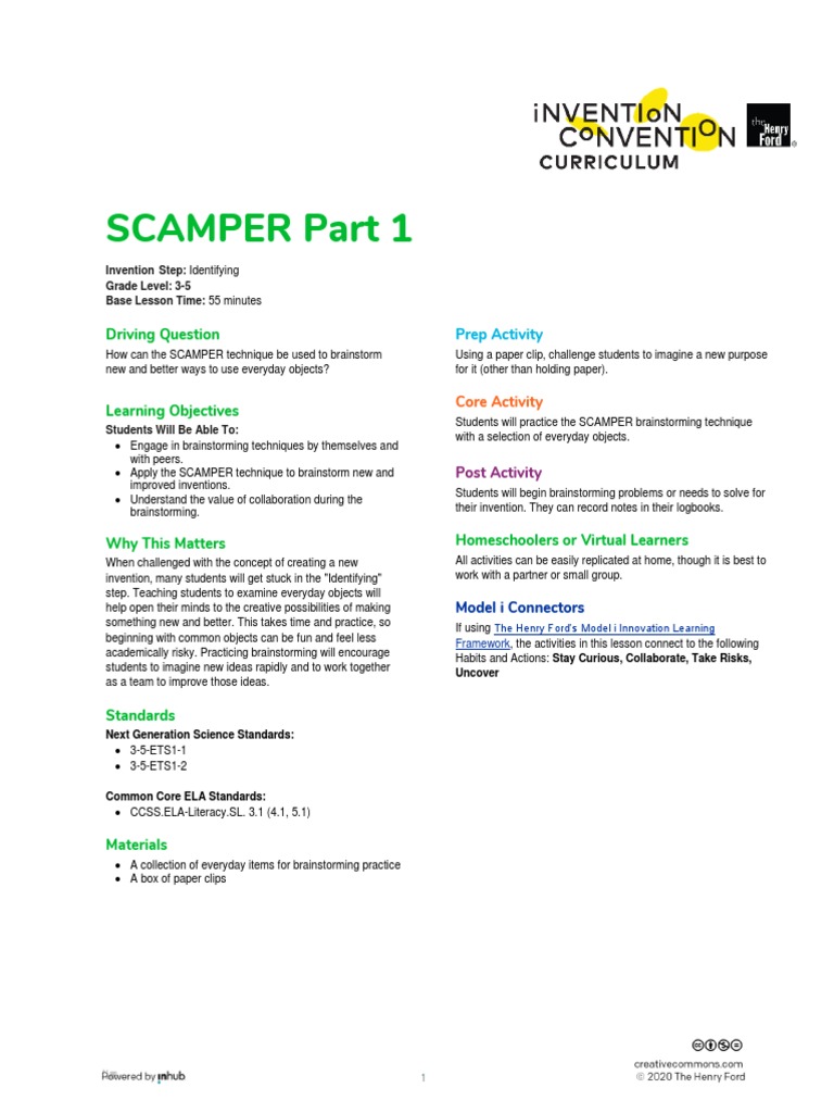 Scamper 1 | PDF | Brainstorming | Invention