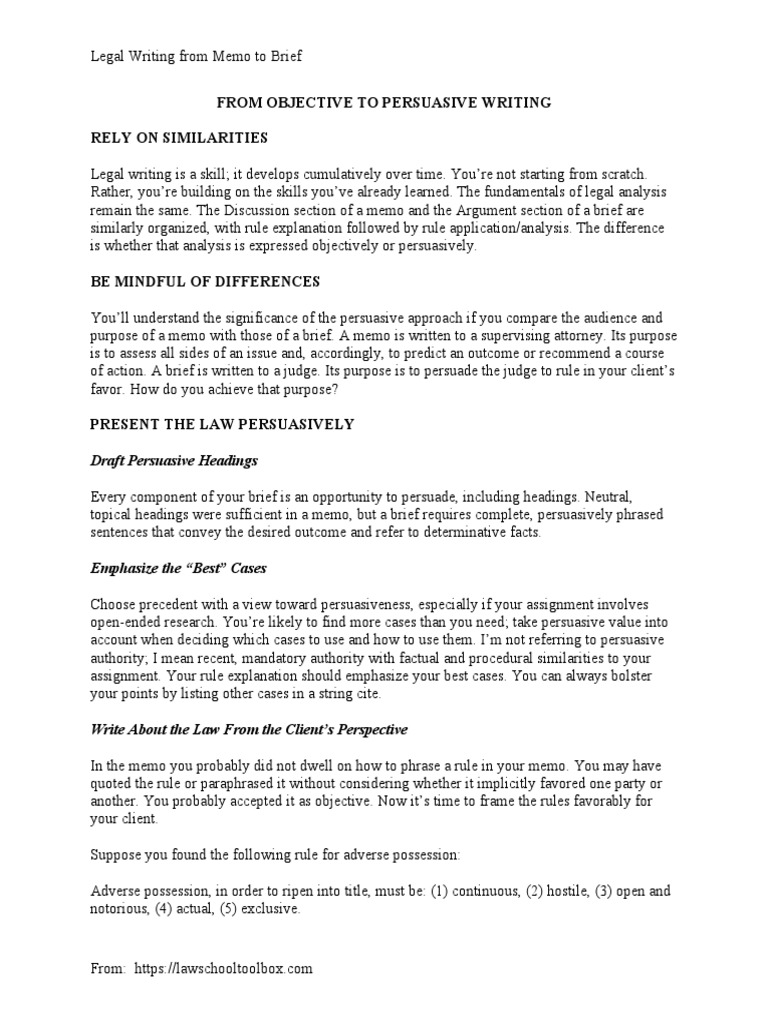 From Objective To Persuasive Writing Download Free PDF Brief (Law) Burden Of Proof (Law)
