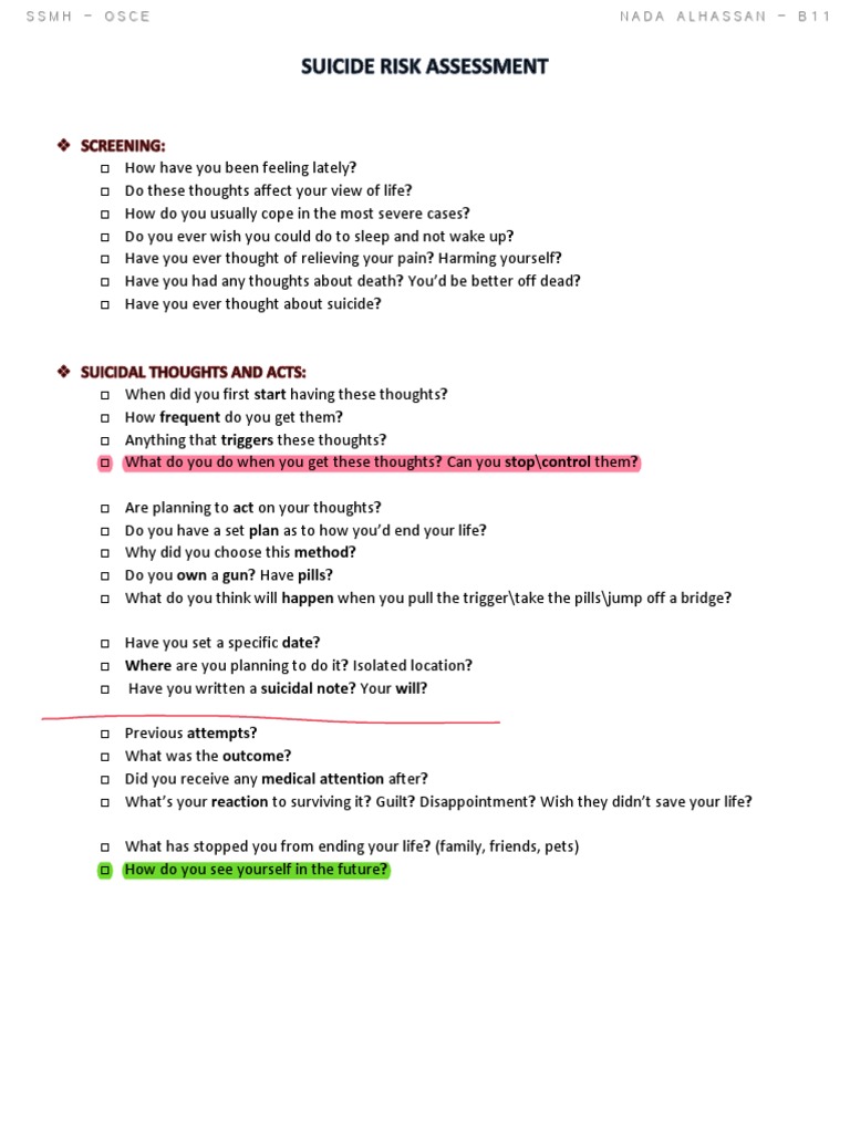 Suicide Risk Assessment Guide | PDF | Suicide | Psychological Trauma