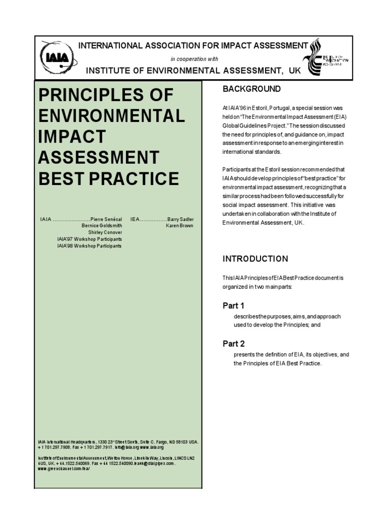 EIA Best Practice Principles Guide | PDF | Environmental Impact ...