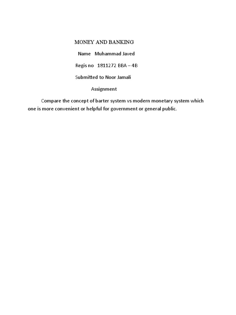 Assignment Money and Banking | PDF | Money | Barter