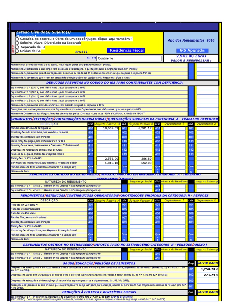 Simulador de IRS: Deduções e Rendimentos | PDF