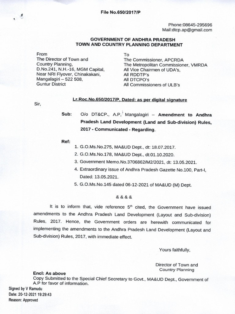 Amendment To Andhra Pradesh Land Development (Land and Sub Division