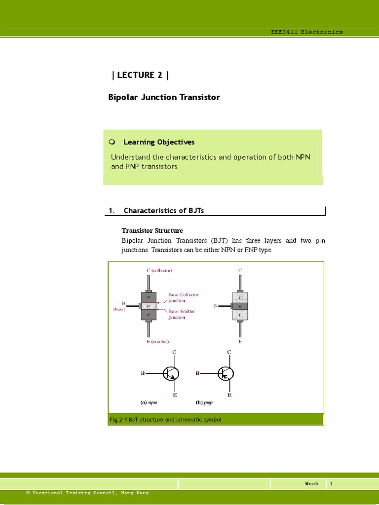 Lecture 2 Bipolar Junction Transistor PDF Bipolar Junction