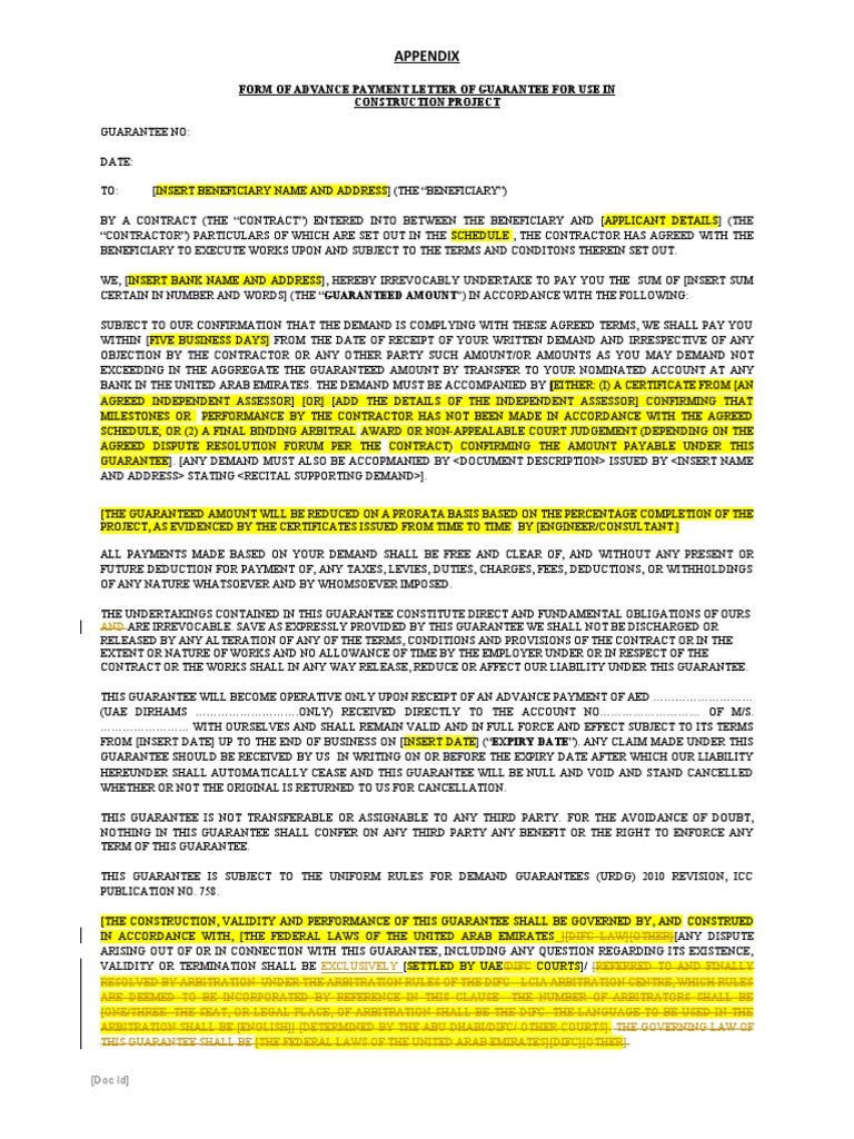 Advance Payment Guarantee Template | PDF | Guarantee | Arbitration