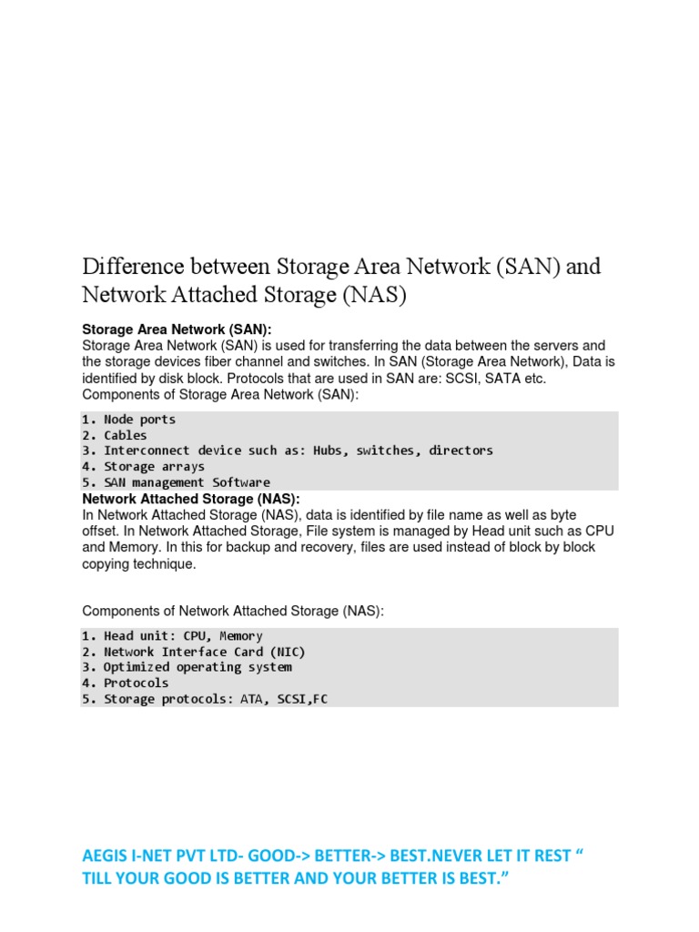 Difference Between Storage Area Network PDF Computer Network