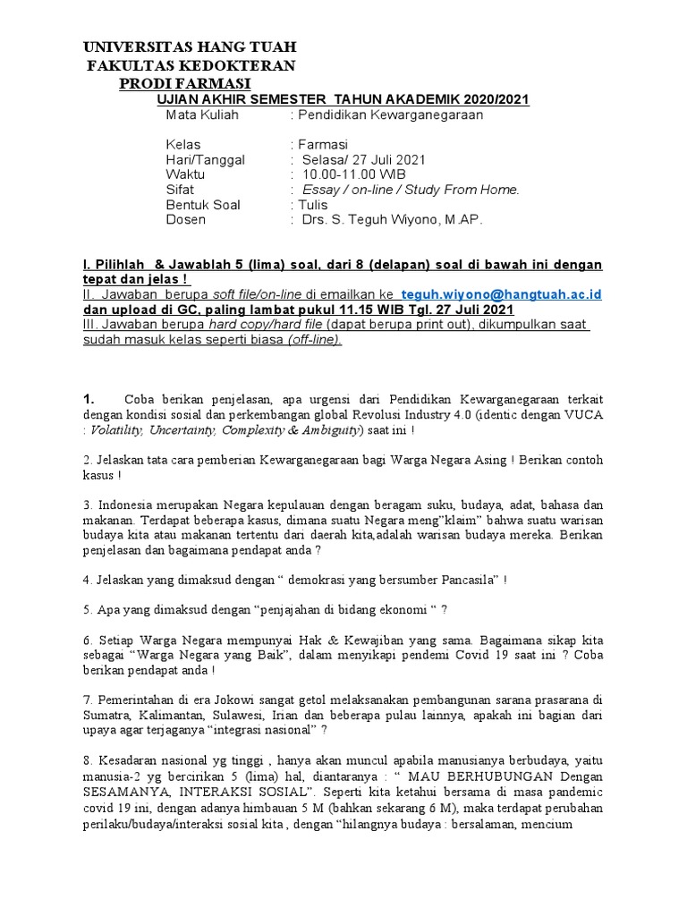 8 SOAL UAS PKN Farmasi Juli 2021 PDF