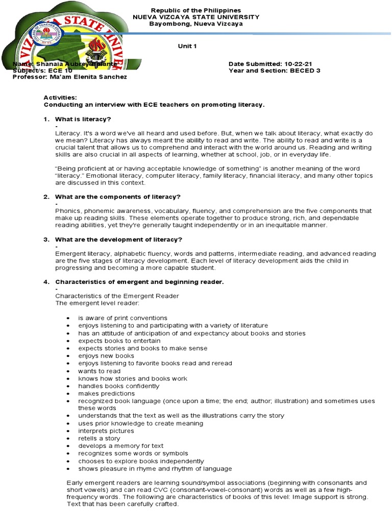 Promoting Literacy: An Interview with ECE Teachers on the Components ...