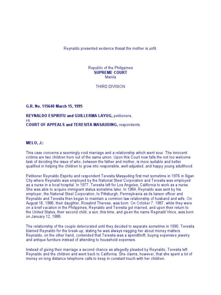 Espiritu Vs Ca Full Text Download Free PDF Child Custody Expert