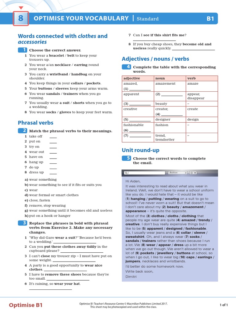 Optimise Your Vocabulary - B1: Accessories | PDF | Sweater | Clothing